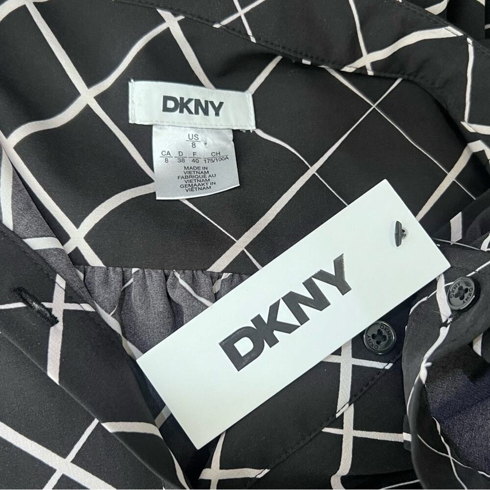DKNY NWT Button Front Puff Sleeve Belted Midi Dress Size 8 - Picture 16 of 16
